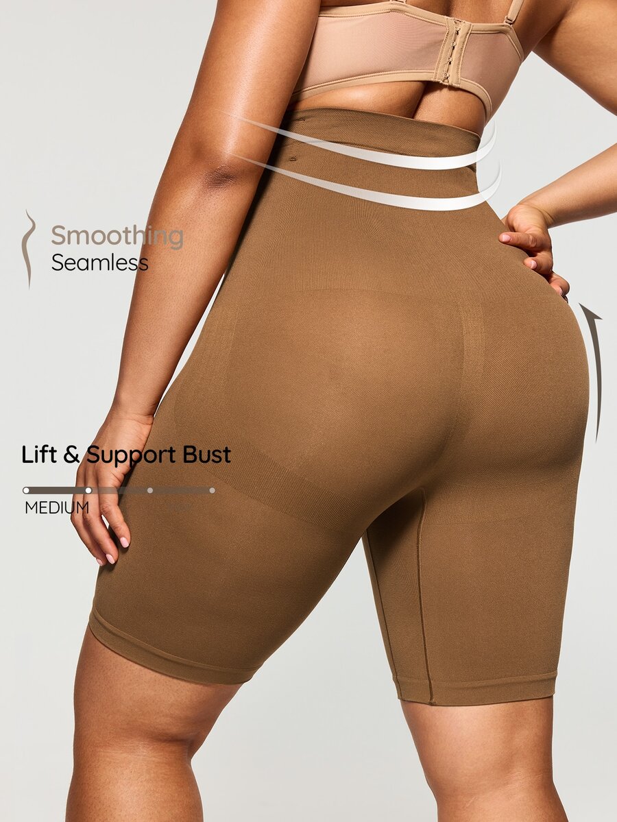 SHAPORA Plus Size Seamless High Waist Tummy Control Shapewear Shorts For Women - Coffee Brown - View 1