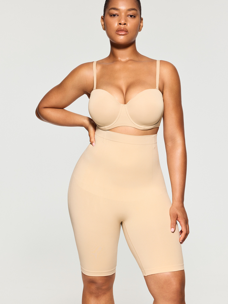 SHAPORA Plus Size Seamless High Waist Lightweight  Body Shaping Underpants - Apricot - View 7