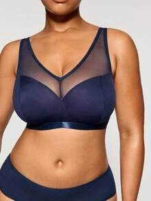 SHAPORA Plus Size Minimalist Wireless Curve Lingerie Bralette, Navy Blue - Navy Blue - View 6