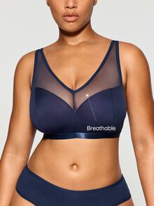 SHAPORA Plus Size Minimalist Wireless Curve Lingerie Bralette, Navy Blue - Navy Blue - View 1