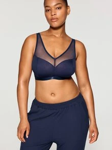 SHAPORA Plus Size Minimalist Wireless Curve Lingerie Bralette, Navy Blue - Navy Blue - View 2