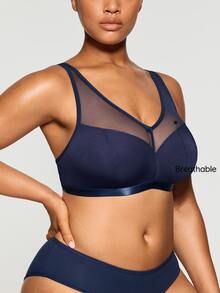 SHAPORA Plus Size Minimalist Wireless Curve Lingerie Bralette, Navy Blue - Navy Blue - View 5