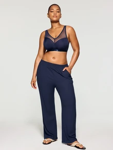 SHAPORA Plus Size Minimalist Wireless Curve Lingerie Bralette, Navy Blue - Navy Blue - View 7