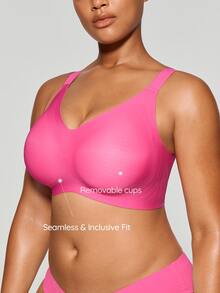 SHAPORA Plus Size Seamless Gummy Bear Support Bra With Molded Cup, Wireless Lift & Shaping - Hot Pink - View 3