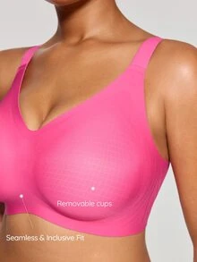 SHAPORA Plus Size Seamless Gummy Bear Support Bra With Molded Cup, Wireless Lift & Shaping - Hot Pink - View 4