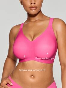 SHAPORA Plus Size Seamless Gummy Bear Support Bra With Molded Cup, Wireless Lift & Shaping - Hot Pink - View 1