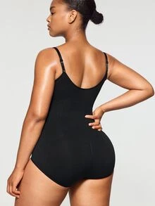 SHEIN Plus Size Bow Detail Shapewear Medium Stretch Lightweight Bodysuit - Black - View 3