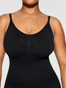 SHEIN Plus Size Bow Detail Shapewear Medium Stretch Lightweight Bodysuit - Black - View 6