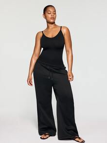 SHEIN Plus Size Bow Detail Shapewear Medium Stretch Lightweight Bodysuit - Black - View 2