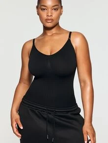 SHEIN Plus Size Bow Detail Shapewear Medium Stretch Lightweight Bodysuit - Black - View 7