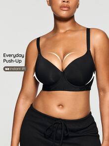 SHAPORA Plus Size Black Plain Backless Casual Comfy Medium Stretch Fabric Bra, Lift - Black - View 7