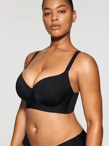 SHAPORA Plus Size Black Plain Backless Casual Comfy Medium Stretch Fabric Bra, Lift - Black - View 5