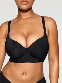 SHAPORA Plus Size Black Plain Backless Casual Comfy Medium Stretch Fabric Bra, Lift - Black - View 4