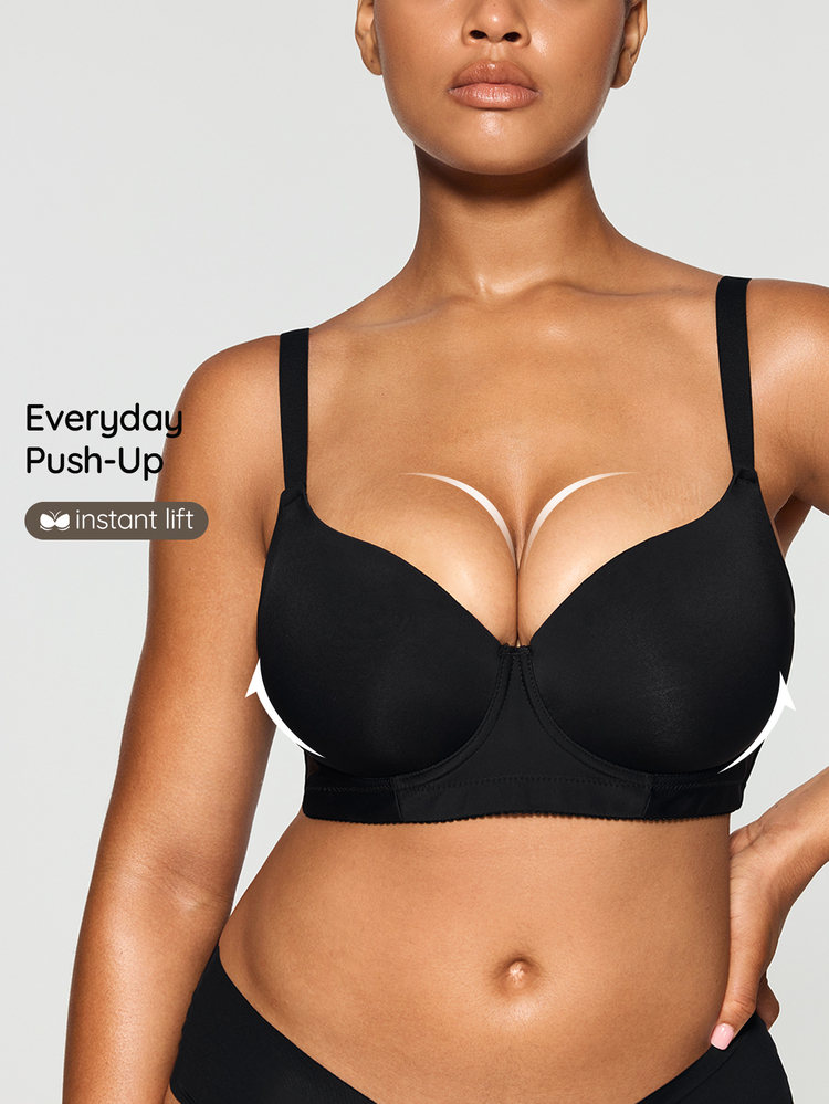 SHAPORA Plus Size Black Plain Backless Casual Comfy Medium Stretch Fabric Bra, Lift - Black - View 1