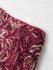 Glamine 酒紅色亮片刺繡迷你貼身低腰裙，適合派對、夜店、約會、外出、返校舞會、生日、秋季、萬聖節、假期、跨年、Y2K風格 - 酒紅色 - 查看 4