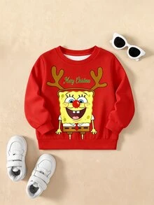 SpongeBob SquarePants | SHEIN Baby Boy Letter Cartoon Print Casual Daily Long Sleeve Sweatshirt - White - View 1