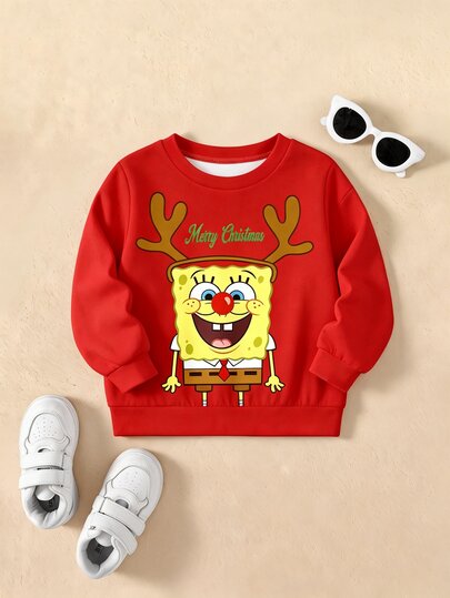 SpongeBob SquarePants | SHEIN Sweat-shirt à manches longues décontracté pour usage quotidien avec imprimé de lettres et de dessins animés pour bébé garçon