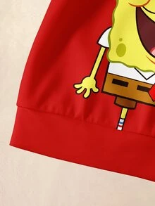 SpongeBob SquarePants | SHEIN Baby Boy Letter Cartoon Print Casual Daily Long Sleeve Sweatshirt - White - View 5