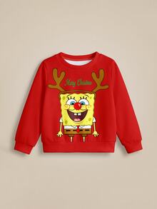 SpongeBob SquarePants | SHEIN Baby Boy Letter Cartoon Print Casual Daily Long Sleeve Sweatshirt - White - View 7