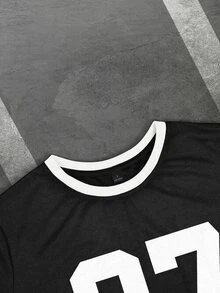 INAWLY Setelan Kasual 2 Potong Kaos Lengan Pendek dan Celana Pendek Motif Digital untuk Wanita Ukuran Besar - Hitam - View 3