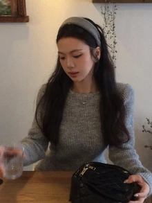 DAZY Women's Bow Tie Tie-Up Long Sleeve Colorblock Korean Style Sweater - Grey - View 7