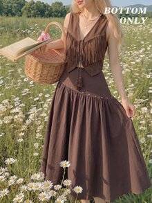SHEIN MOD Women's Solid Color Pleated Casual Versatile Daily Wear Skirt - Coffee Brown - View 9