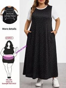 SHEIN CURVE+ 大尺碼洋裝 早午餐 正式場合 生日 白色 黑白配色 夏季休閒 - 彩色 - 查看 1