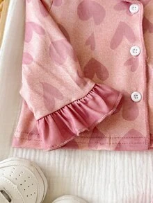 SHEIN 新生女嬰可愛休閒針織拼色長袖居家服套裝 - 藕粉色 - 查看 5
