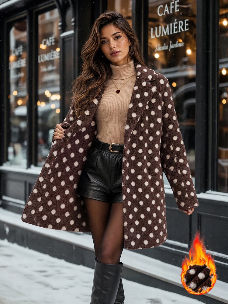 Editum Women's Brown Polka Dot Fashion Elegant Versatile Daily Wear Overcoat Everyday Night Autumn - Coffee Brown - View 6