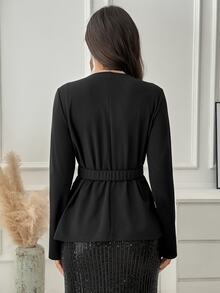 Medorina Blazer Wanita Minimalis Elegan dengan Kancing, Lengan Panjang, dan Saku - Hitam - View 2
