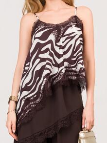 PRISCILA ESCOTO PRISCILA ESCOTO Elegant Women's Zebra Print Stain Contrast Lace Asymmetric Hem Fashionable Camisole,Summer Tops,Elegant Women's Tops, Summer Clothes - Multicolor - View 4