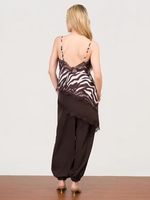 PRISCILA ESCOTO PRISCILA ESCOTO Elegant Women's Zebra Print Stain Contrast Lace Asymmetric Hem Fashionable Camisole,Summer Tops,Elegant Women's Tops, Summer Clothes - Multicolor - View 3