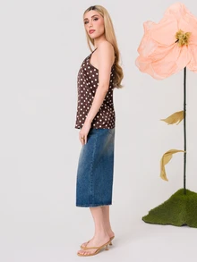 PRISCILA ESCOTO PRISCILA ESCOTO 女士优雅咖啡色波点缎面吊带背心，蕾丝吊带背心，春夏外出、聚会和度假的时尚上衣 - 咖啡棕 - 查看 6
