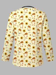 PopScrub Rainbow Brite Cartoon Dwarf Sunflower Print Scrub Jacket, Autumn Fashion Top With Ear-Loop Design Women Nurse Scrub Scrub Uniform Work Cowboy Fancy - Multicolor - View 2