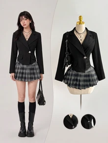 Elamini Women's Long Sleeve Blazer Jacket, Autumn/Winter - Black - View 1