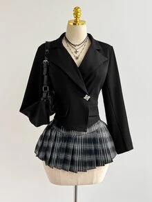 Elamini Women's Long Sleeve Blazer Jacket, Autumn/Winter - Black - View 6
