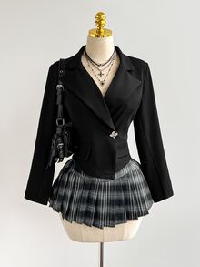 Elamini Women's Long Sleeve Blazer Jacket, Autumn/Winter - Black - View 5