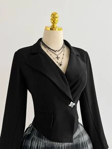 Elamini Women's Long Sleeve Blazer Jacket, Autumn/Winter - Black - View 4