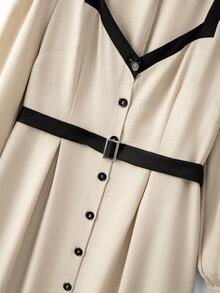 GlowEve CURVE Plus Contrast Trim Button Front Dress Fall - Multicolor - View 7