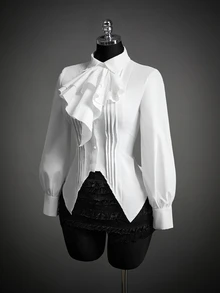 SHEIN ICON Ruffle Trim Pleated Detail Shirt - White - View 9