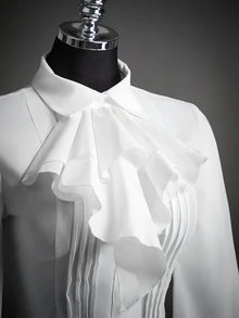 SHEIN ICON Ruffle Trim Pleated Detail Shirt - White - View 8