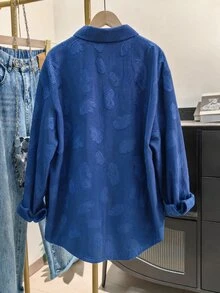 Lacomfia Plus Size Women's Long Sleeve Blouse, Novel Jacquard Fabric, Denim Effect Color, Paisley Floral Pattern - Royal Blue - View 2