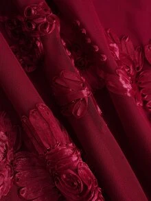 EastFlair Gaun Pesta Elegan Wanita dengan Motif Bunga Bordir Berbentuk Ekor Duyung - Merah - View 9