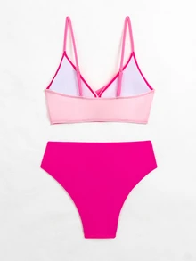 Swim Vcay Conjunto de bikini envolvente con bloque de color para playa de verano - Multicolor - Ver 2