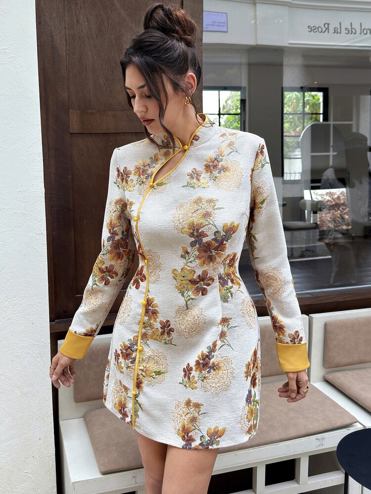 EastFlair Women's Floral Print Casual Daily Summer Mini Dress Fall/Winter Chinese Style Chic Dress Party Dress - Multicolor - View 11