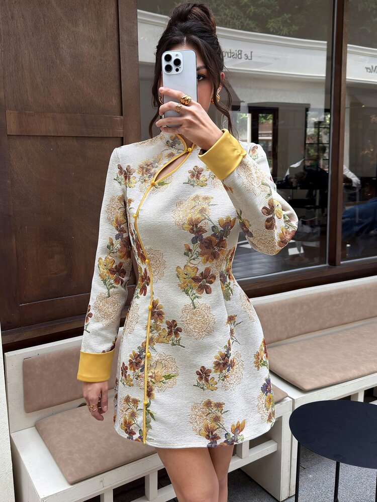 EastFlair Women's Floral Print Casual Daily Summer Mini Dress Fall/Winter Chinese Style Chic Dress Party Dress - Multicolor - View 7