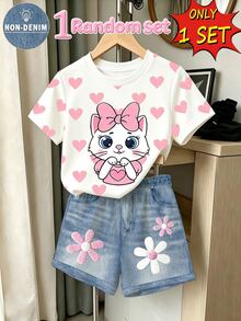 Set Baby Girl T-Shirt And Shorts, Animal Print Floral Print, Cute Family Matching Photoshoot Pastel Yellow Pink Summer - Multicolor - View 4