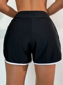 Swim Basics Women's Springbreak Colorblock Trim Sports Casual Shorts, Beach Pants For Summer Beach Vacation - Black and White - View 2