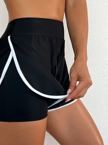 Swim Basics Women's Springbreak Colorblock Trim Sports Casual Shorts, Beach Pants For Summer Beach Vacation - Black and White - View 7
