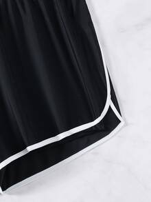 Swim Basics Women's Springbreak Colorblock Trim Sports Casual Shorts, Beach Pants For Summer Beach Vacation - Black and White - View 5